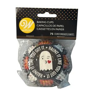 NEW Wilton Halloween Baking Cups 75 Count Ghost Black & White "Haunt it Like"